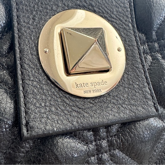 Kate Spade Quilted Black Gold Luxury Shoulder Handbag Purse - Hot Pink Lining - Picture 4 of 6